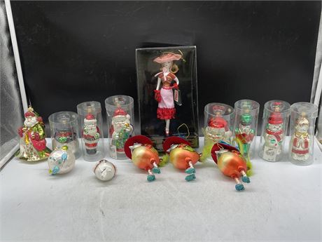 15 VINTAGE + COLLECTABLE GLASS FIGURAL XMAS TREE ORNAMENTS