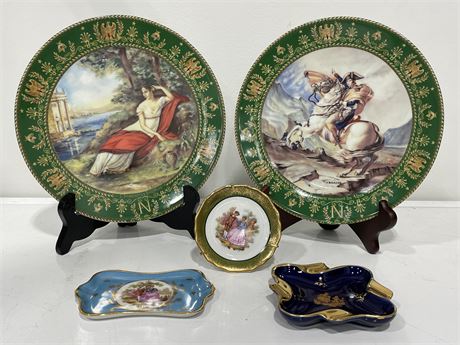 2 LIMOGES PLATES & 3 OTHER LIMOGES PIECES
