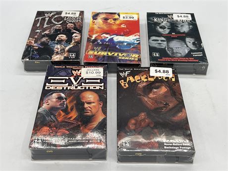 5 SEALED VINTAGE WRESTLING VHS TAPES