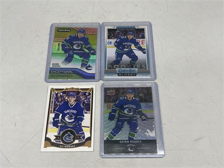 3 QUINN HUGHES ROOKIE CARDS + 2ND YEAR HORVAT CARD