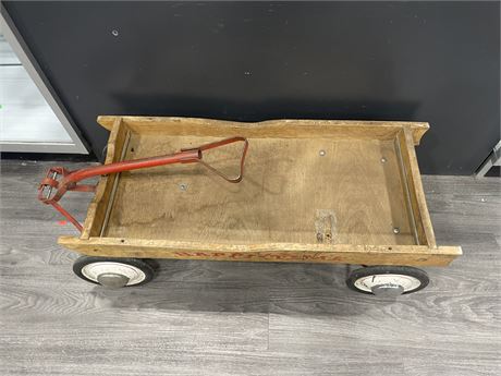 VINTAGE HAPPY-TIME LARGE WOOD WAGON + RUBBER WHEELS