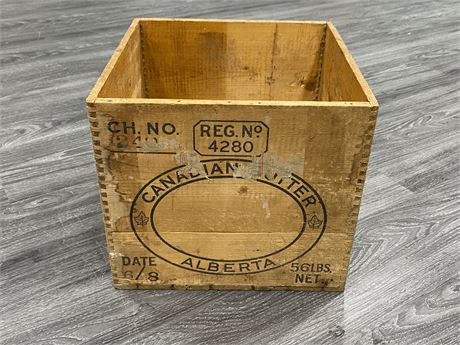 VINTAGE CANADIAN BUTTER CRATE ALBERTA - FITS RECORDS (13”x13.5”)