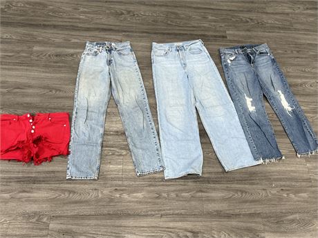 2 LEVIS JEANS, MODERN AMERICAN JEANS & GUESS SHORTS
