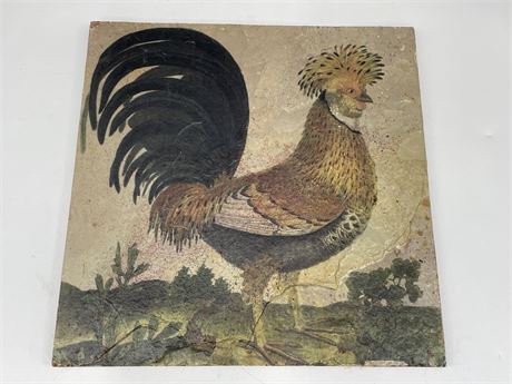 HAND PAINTED STONE/SHALE WALL TILE OF ROOSTER (12”X12”)