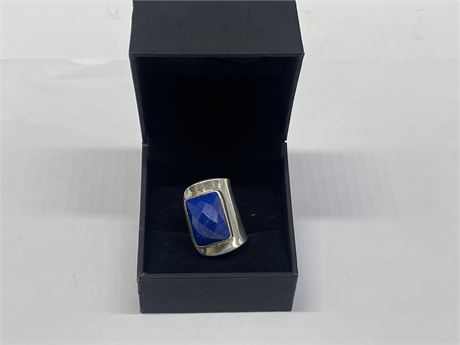 925 STERLING RING WITH LARGD BLUE STONE