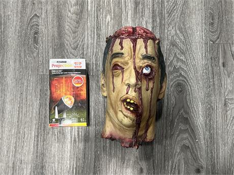 FIRE & ICE PROJECTION LIGHT + SEVERED HEAD HALLOWEEN DISPLAY