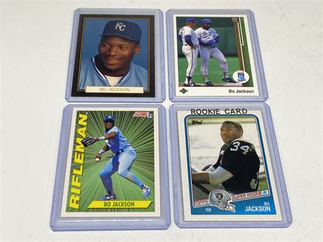 4 BO JACKSON CARDS INCLUDING TOPPS ROOKIE CARD