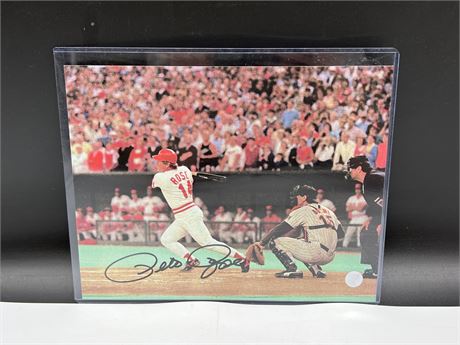 SIGNED PETE ROSE PICTURE W/ FROZEN POND HOLO & COA 10”x8”