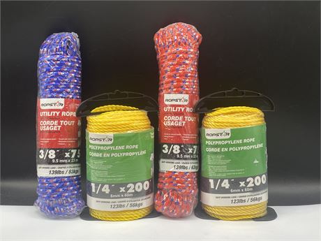 4 NEW PACKAGES OF ROPE