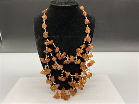 STAMPED AMBER & SILVER NECKLACE