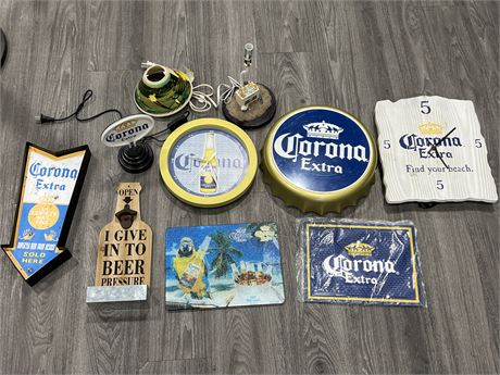 CORONA COLLECTABLES - SIGNS, CLOCKS, LAMP, ETC
