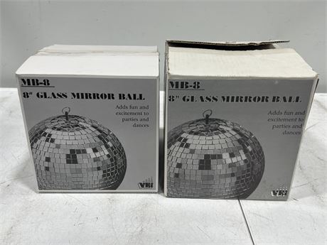 (2) 8” GLASS MIRROR BALLS IN BOX