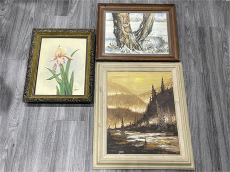 3 FRAMED ORIGINAL OIL/WATER COLOUR PAINTINGS (LARGEST ONE IS 25”x20”)
