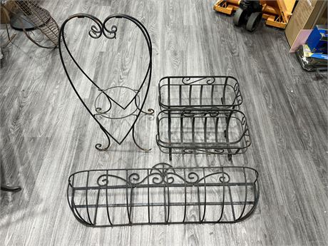 CAST / WROUGHT IRON OUTDOOR FLOWER OR PLANT HOLDERS - LARGEST IS 38” WIDE