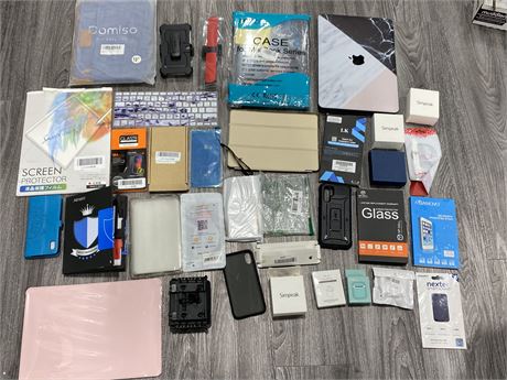 LOT OF PHONE/TABLET COVERS, IPOD CASES
