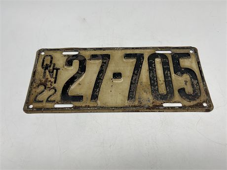 1922 ONTARIO LICENSE PLATE