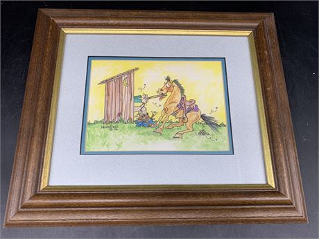 FRAMED DRAWING BY WENDY LIDDLE (COWBOY CARTOONISTS INT.)
