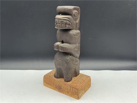 VINTAGE FIRST NATIONS CARVING BY A. DICK 1975 - 13” TALL