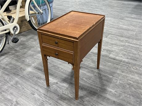 EARLY 2 DRAWER SIDE TABLE (22”x15”x26” tall)