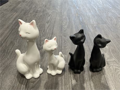 4 VINTAGE CERAMIC CATS - LARGEST IS 10” TALL