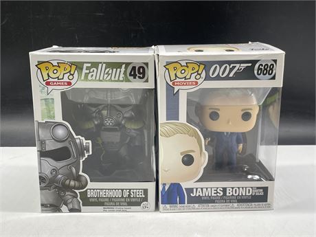 2 FUNKO POPS FALLOUT BROTHERS OF STEEL 49 & JAMES BOND 688