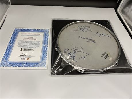 NAZARETH BAND SIGNED DRUMHEAD MOUNTED ON CHROME DRUMHOOP (COA)
