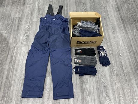 BOX OF NEW 3M GLOVES & 1 PAIR OF COVERALLS - SIZE 12