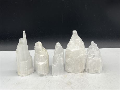 5 SELENITE TOWERS - LARGEST IS 7” TALL