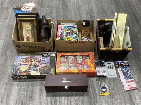 3 BOXES OF MISC. ITEMS / SOME COLLECTABLES