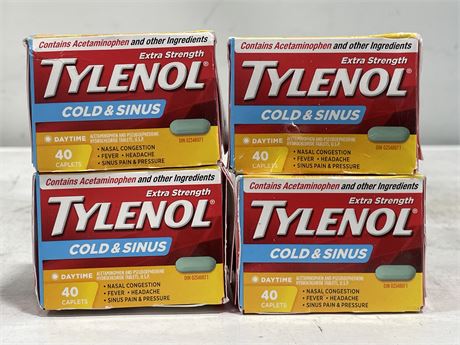 4 NEW BOXES OF TYLENOL COLD & SINUS TABLETS (EXPIRES 2025/06)