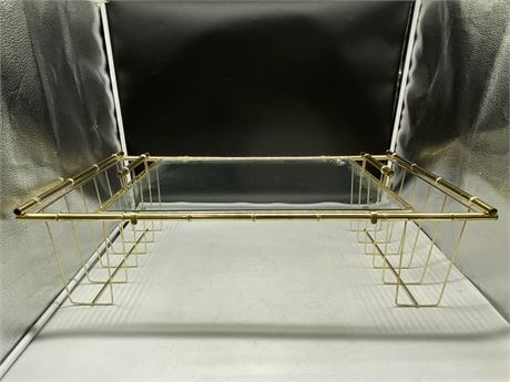BRASS GLASS MCM SERVING TRAY (9” tall x 16” wide”