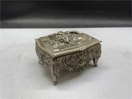 VINTAGE SILVER PLATES MINIATURE JEWELRY BOX - VERY DETAILED