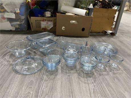 LARGE LOT OF VINTAGE FIRE KING SAPPHIRE BLUE PHILBE GLASSWARE