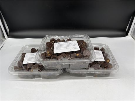 3 TUBS OF DARK CHOCOLATE PEANUT BUTTER CUPS - LOCALLY MADE FRESH (BB:12/08/22)
