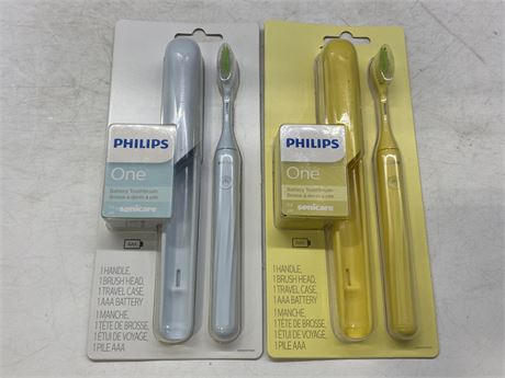 (2 NEW) PHILIPS ONE YELLOW / WHITE ELECTRIC TOOTHBRUSHES