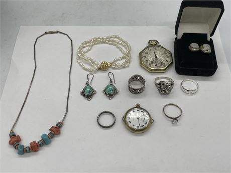 ASSORTED STERLING SILVER & ESTATE JEWELRY