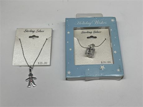 STERLING SILVER GINGERBREAD BOY NECKLACE & STERLING SILVER CRYSTAL GIFT NECKLACE