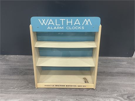 VINTAGE WALTHAM ALARMS CLOCKS DISPLAY CASE (15”x18”)