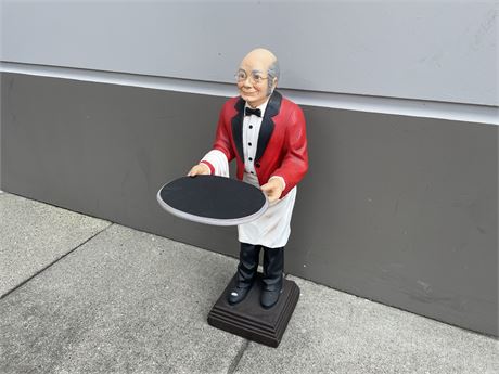 VINTAGE RESTAURANT BUTLER STATUE W/REMOVABLE TRAY (38” tall)