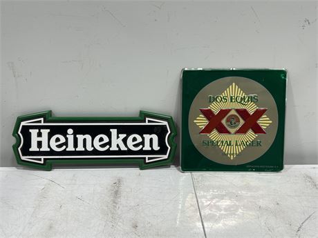 HEINEKEN & DOS EQUIS BEER SIGNS (Heineken sign is 19” wide)