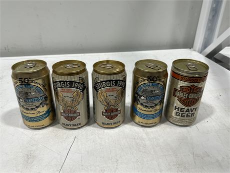 5 VINTAGE HARLEY DAVIDSON FULL BEER CANS