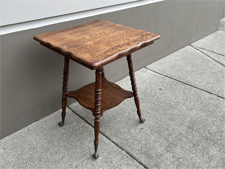 ANTIQUE PARLOR TABLE W/ CLAW & GLASS FEET - 24”x24”x29”