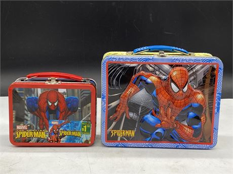 2 SPIDER-MAN LUNCH BOXES - NEW UNUSED (LARGEST IS 7.5”X3”)