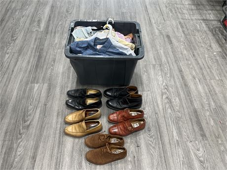 BIN OF DESIGNER MENS DRESS CLOTHES - SHOES ARE SIZES 8/8.5