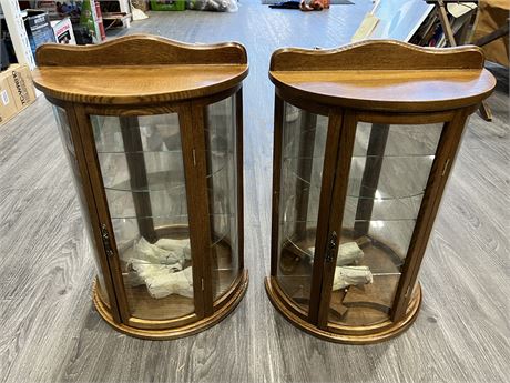 2 VINTAGE WOOD / GLASS DISPLAY CASES (19” tall)