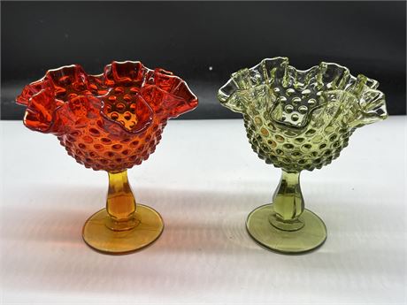 2 FENTON ELEVATED BOWLS (6” tall) - 1 MARKED