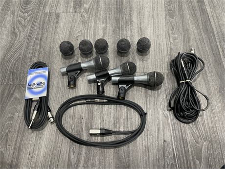 3 ANDIX OM2 DYNAMIC MICROPHONES COMPLETE W/ HOLDERS & CABLES