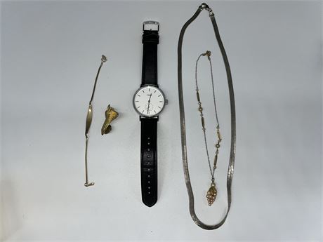 MENS TIMEX WATCH - 2 NECKLACES - OTHERS