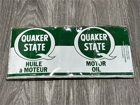 VINTAGE QUAKER STATE TIN CUT INTO SIGN 12”