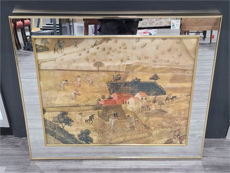 MIRRORED VINTAGE FRAMED CHINESE PRINT (36"x30")